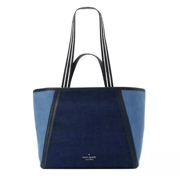 New Kate Spade Rosie Tote Bag Colorblock Denim In Blue Multi - Picture 2 of 13